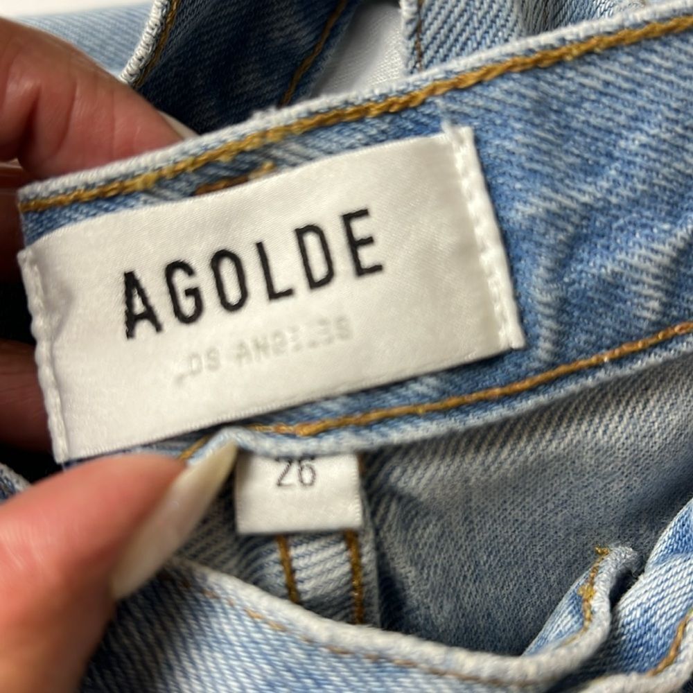 Agolde Riley High Rise Straight Crop Distressed Ripped Knee Jeans - Picture 9 of 15